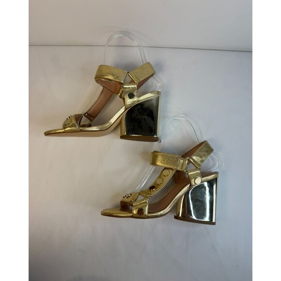 Halston Heritage Mica Sandal Womens Size 5.5M Gold & Bronze Studded Block Heel - Picture 6 of 15